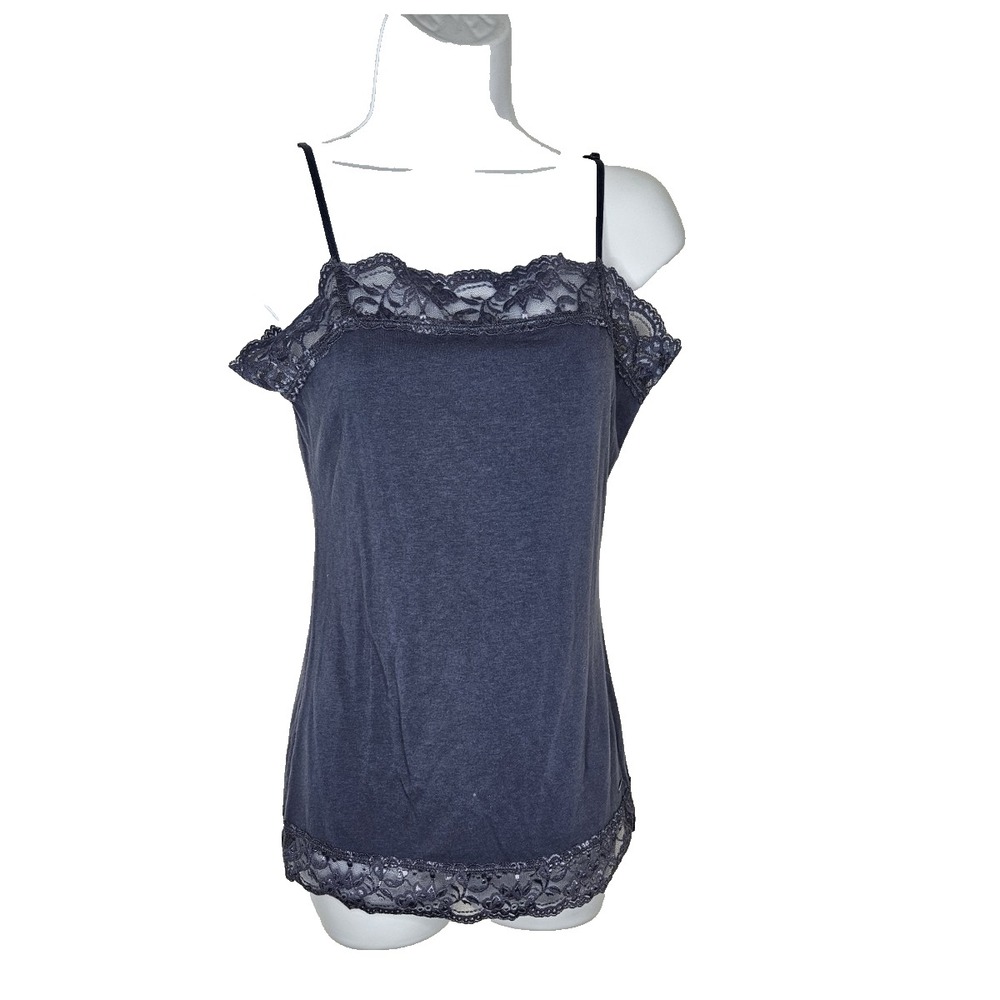 Hang Ten‎ Women's Lace Trim Camisole Tank Top Navy Blue Medium Cotton